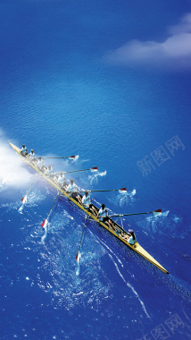 蓝色小清新划船摄影PSD分层H5背景素材背景