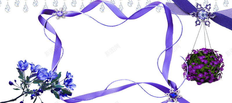 单张紫色花朵飘带背景背景