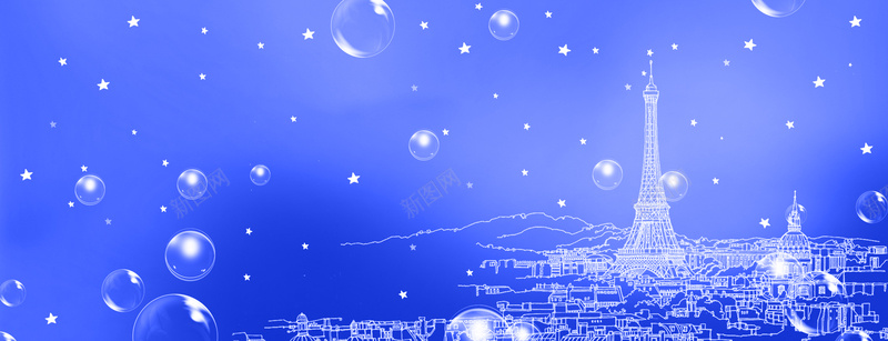 蓝色气泡线描城市巴黎背景psd设计背景_新图网 https://ixintu.com 城市 巴黎 气泡 线描 蓝色 海报banner