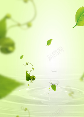 绿色树叶水化妆品海报背景素材背景