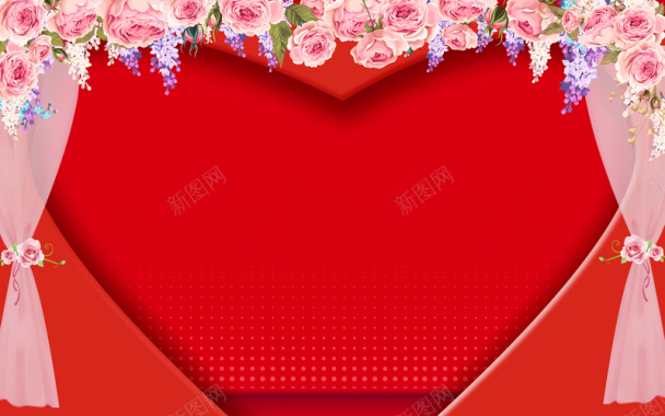 红色喜庆花卉婚礼场景卡片背景素材背景