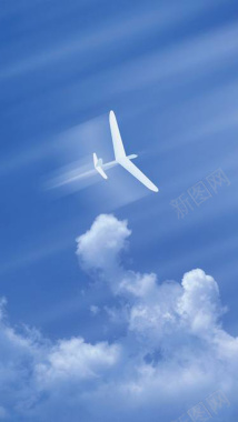 蓝色天空飞机清新H5背景素材背景