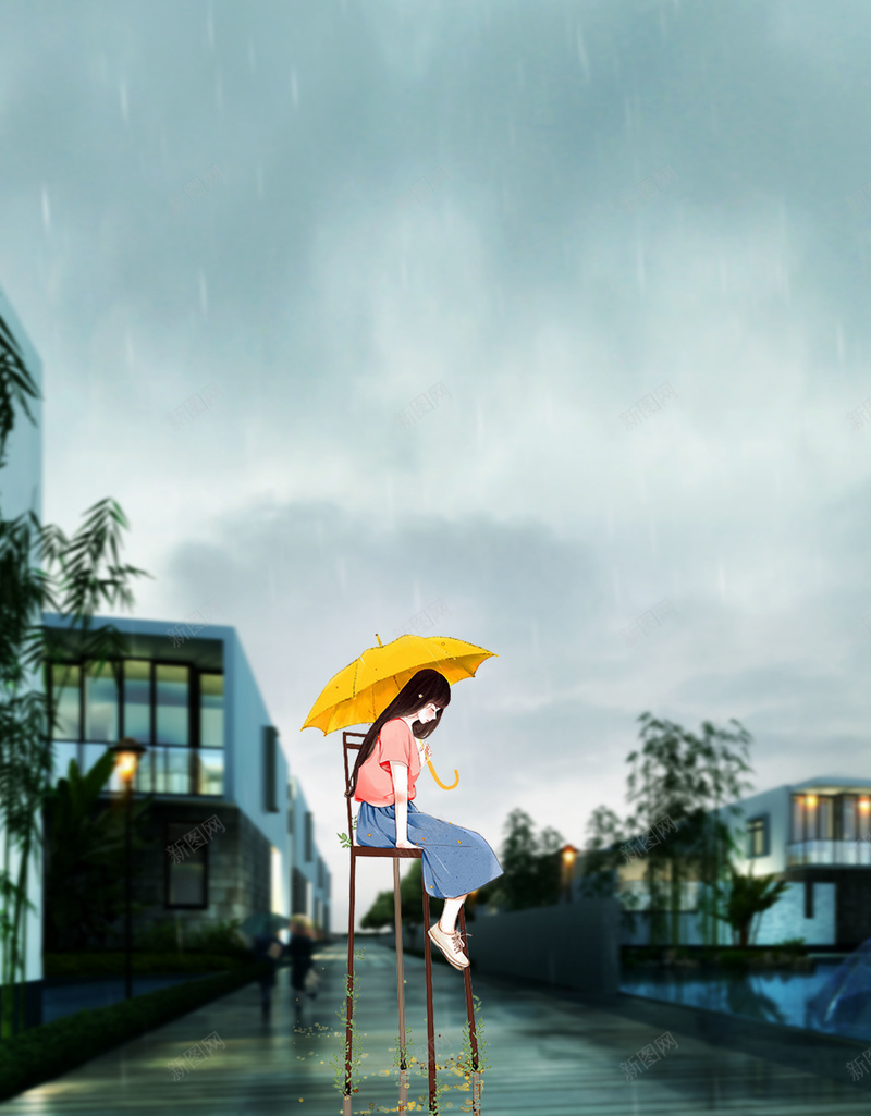 文艺插画雨季背景psd设计背景_新图网 https://ixintu.com 唯美 夏季 女生 插画 文艺 浪漫 小清新 雨天 下雨 青春 回忆