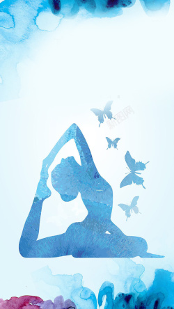 推拿功效介绍蓝色瑜伽养生馆H5背景素材高清图片