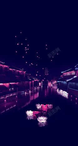 中国万圣节水墨江南河灯莲花中元节高清图片