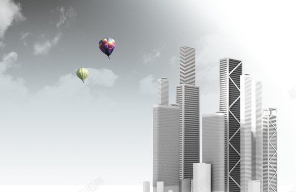 热气球高楼大厦海报背景素材背景