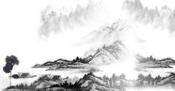 黑白画工业风黑白水墨大气山水中国风背景画高清图片