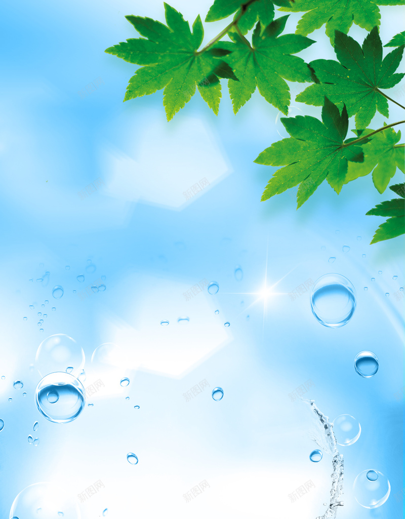 夏季清凉海报背景psd设计背景_新图网 https://ixintu.com 叶子 夏季 树叶 渐变 蓝色 水珠 水花 气泡 清凉 旅游 度假