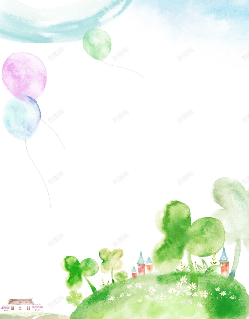 手绘背景psd设计背景_新图网 https://ixintu.com 手绘小草 卡通 水彩背景 白色 童趣 手绘