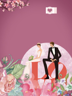 婚纱摄影广告粉色简约插画花卉婚礼婚纱摄影背景素材高清图片