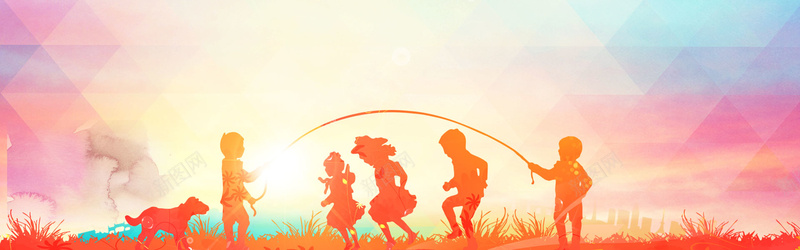 儿童psd设计背景_新图网 https://ixintu.com 儿童 剪影 水彩 几何 小狗 海报banner 扁平 渐变