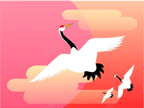 飞翔的鹤粉色浪漫背景背景