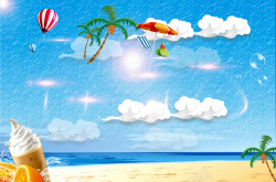 云朵海螺沙滩海冷饮店宣传海报背景素材高清图片