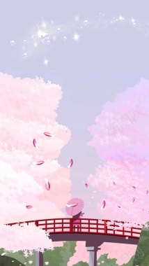 山水画卷日系樱花H5背景素材背景
