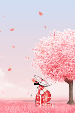 日本少女粉色唯美樱花节春游人物背景高清图片