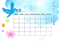 每日日期蓝色卡通飞鸟日历月历表商务背景素材高清图片