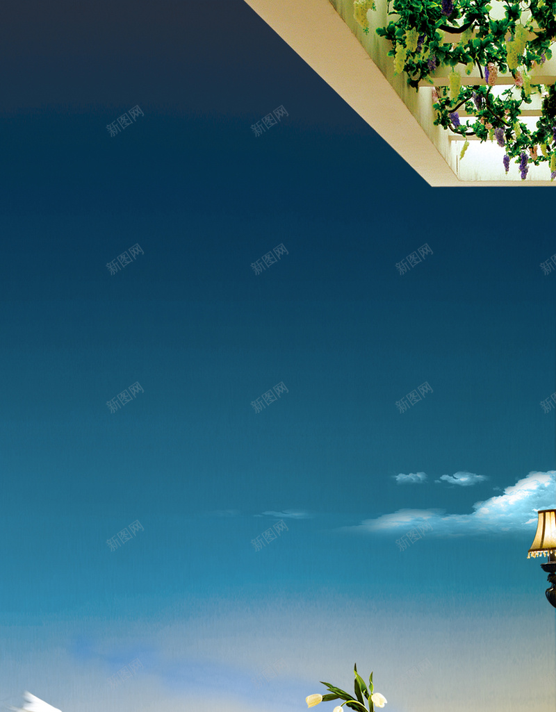 房地产广告H5素材背景jpg设计背景_新图网 https://ixintu.com 房地产 云朵 盆栽 蓝天 阳台 H5素材 PSD背景 桌子 鸽子