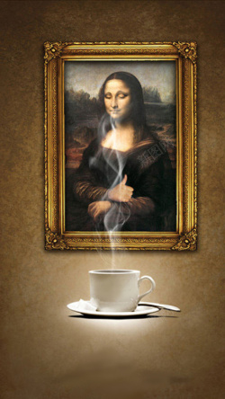 唯美咖啡杯墙壁蒙娜丽莎5背景高清图片