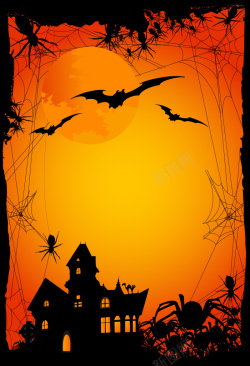 墓碑海报恐怖万圣夜城堡和蜘蛛矢量素材高清图片