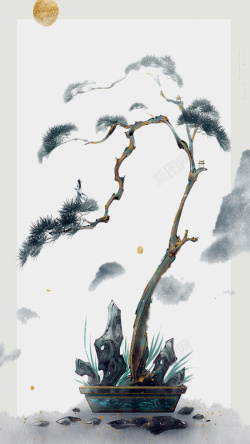 半调纹理中国风古风山水写意广告设计高清图片