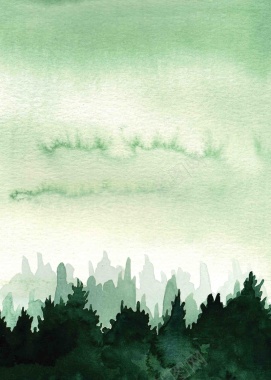 美式手绘水彩森林水墨森林贺卡请帖海报背景背景