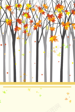 扁平秋季树木落叶海报psd分层背景背景