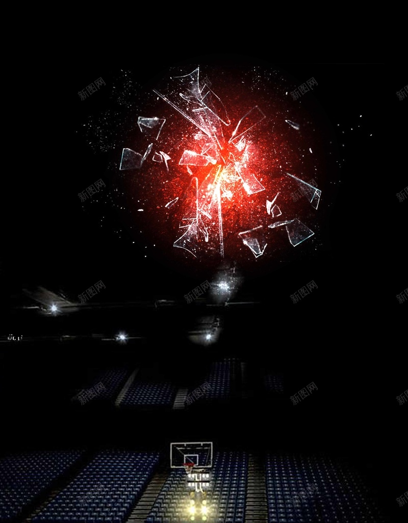 篮球争霸赛活动海报背景jpg设计背景_新图网 https://ixintu.com 篮球 争霸 比赛 球场 球框 碎片 爆破 气势 黑暗 海报背景