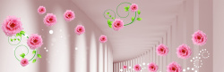 粉色走廊漂浮花朵背景图高清图片