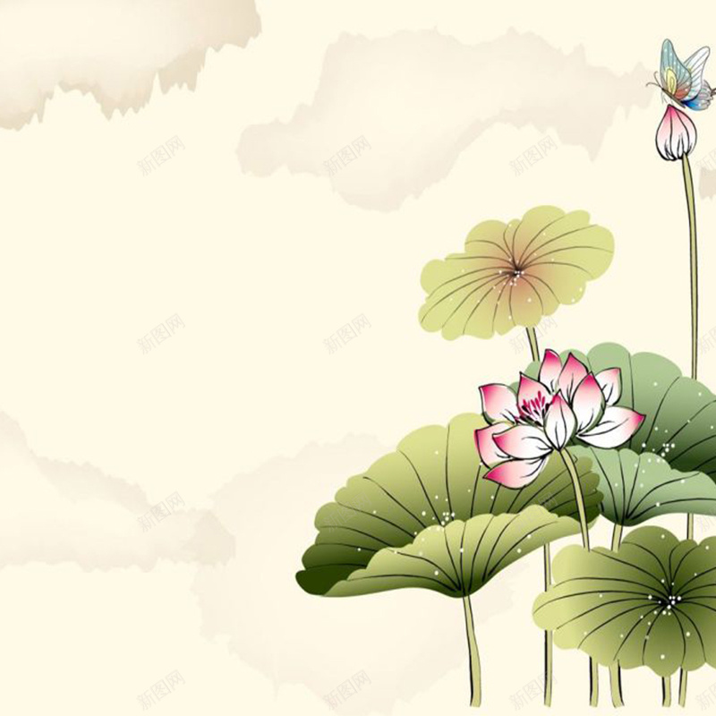 中国水墨背景图jpg设计背景_新图网 https://ixintu.com 水墨 荷花 荷叶 蝴蝶 晕染 古典 主图 中国风