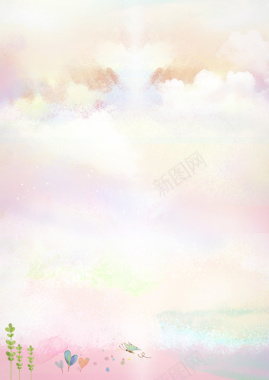 唯美手绘粉色云朵海报背景模板背景