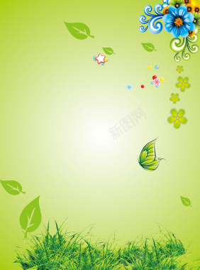 绿草蝴蝶鲜花印刷背景背景