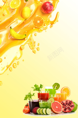 果汁喷溅缤纷健康果汁海报背景素材背景