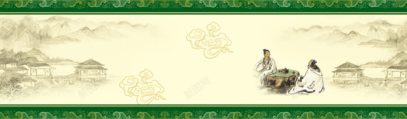 古代背景jpg设计背景_新图网 https://ixintu.com 中国风 远山 古人 云朵 建筑 海报banner