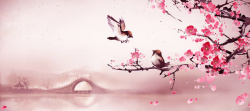 喜鹊桥浪漫喜鹊桃花背景高清图片