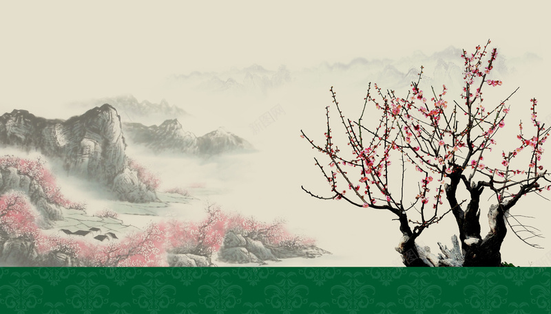 水墨桃花中国风壁画海报背景素材背景图片免费下载 素材m Foybvbngf 新图网