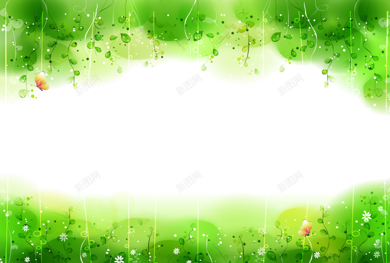 绿色手绘植物背景psd设计背景_新图网 https://ixintu.com 手绘 植物 清新 绿色 蝴蝶 水彩 叶子 卡通 童趣