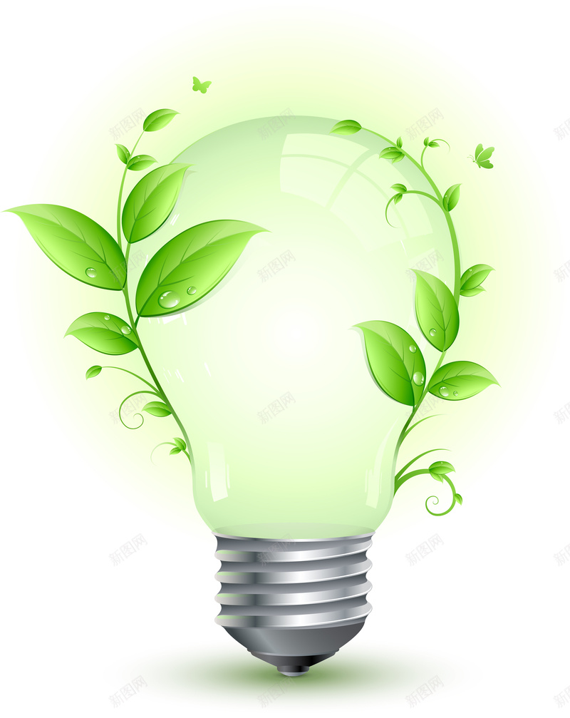 树叶与灯泡创意矢量素材eps设计背景_新图网 https://ixintu.com 矢量素材 创意 树叶 灯泡 绿色 环保 节能 节能灯 生长