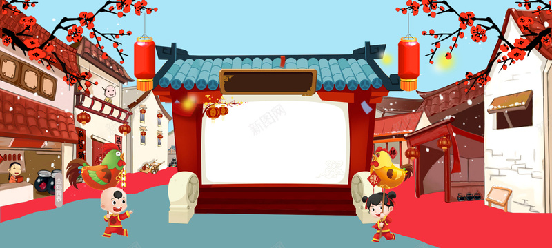 鸡年春节中国风彩色banner背景背景