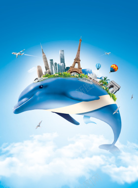 海豚世界旅游蓝天背景背景
