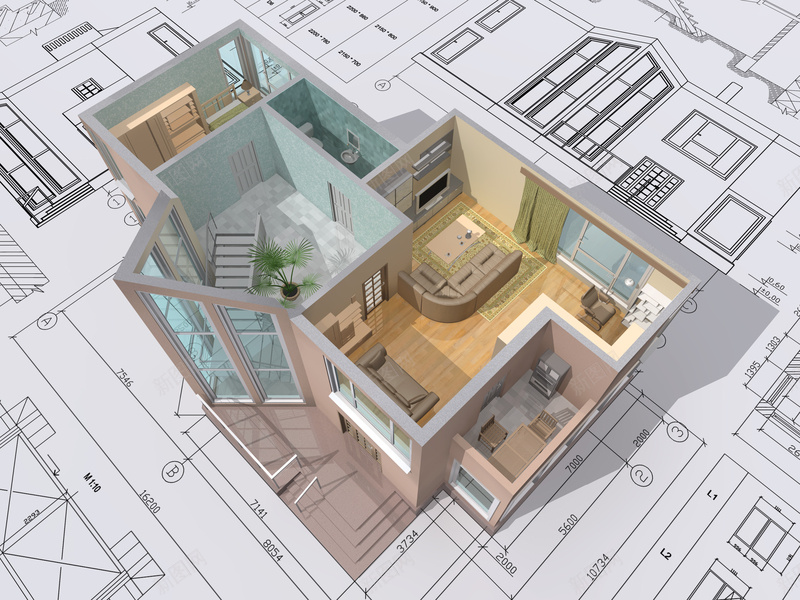3D立体房屋模型背景jpg设计背景_新图网 https://ixintu.com 立体房屋 模型 俯视图 工程图纸 科技 3D 科幻 商务