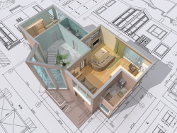 科技俯视图3D立体房屋模型背景高清图片