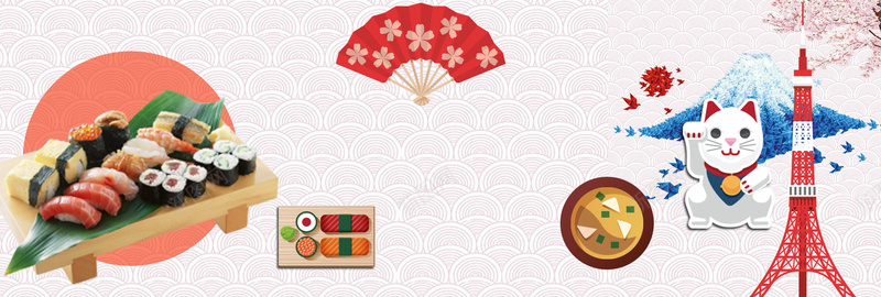 红色和风舌尖美食寿司淘宝banner背景