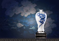 瓷器底纹牡丹底纹蓝色牡丹花瓶印刷背景高清图片