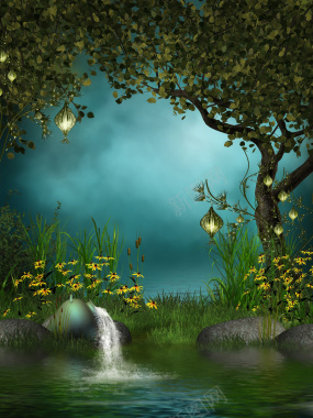 格林童话梦幻卡通绿色森林背景背景