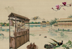 古韵矢量中国风古典园林水墨画平面广告高清图片