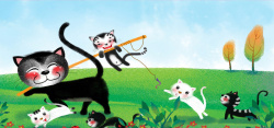 幼儿园美术教育手绘涂鸦小猫Banner高清图片