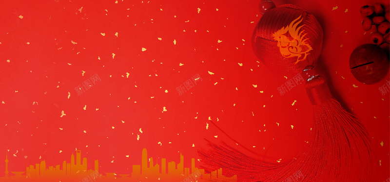 春节中国结红色背景海报背景