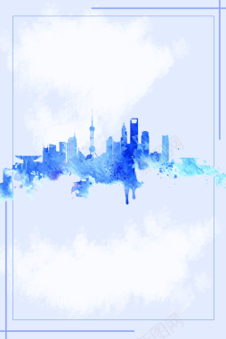 城市建筑水彩海报背景背景