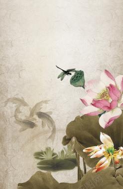 中式古典大气水墨荷花海报背景素材背景