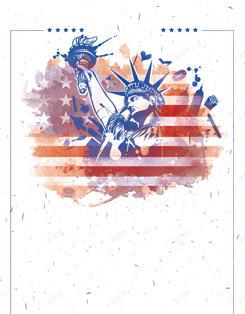 自由女神像海报背景psd设计背景_新图网 https://ixintu.com 自由女神像 美国 国旗 宣传 海报 绘画 艺术 水彩